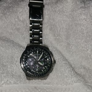 Citizen Silver and Black Watch with Green Accents